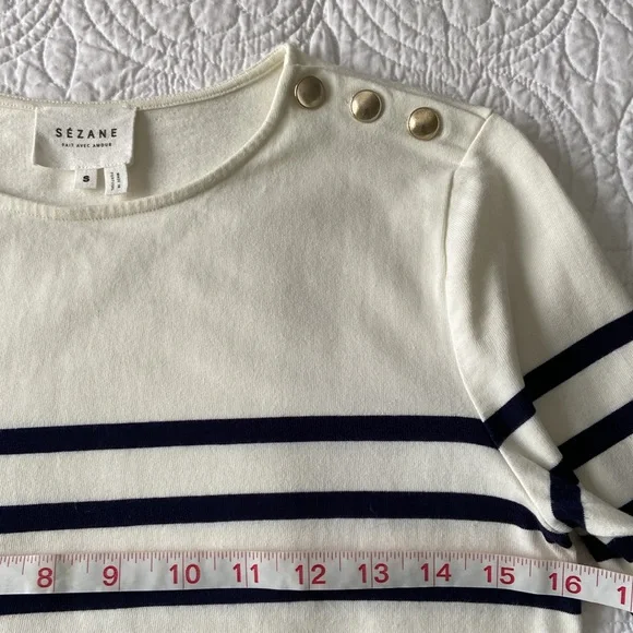 Sezane Loic Mariniere Breton Stripe Shirt White Ecru Blue XS - Picture 11 of 17